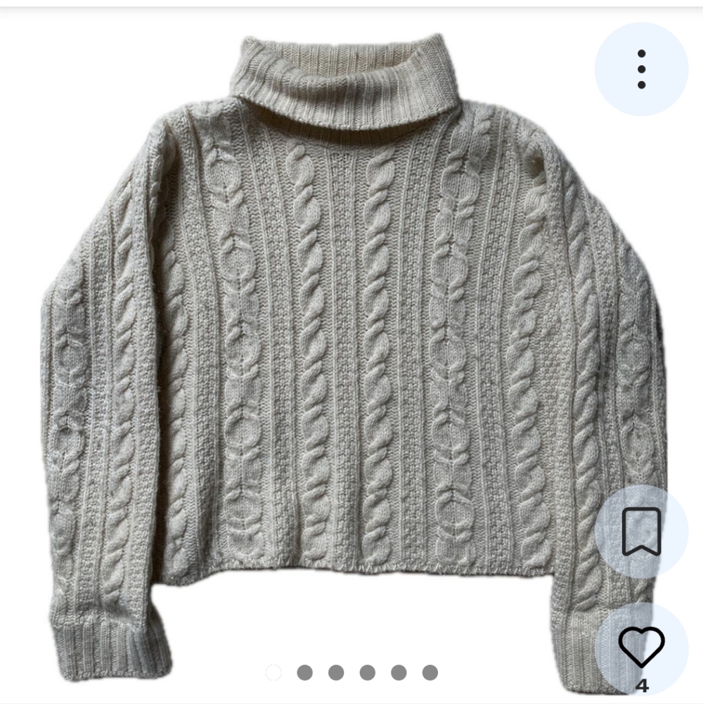Aran Crafts Cream Cable Knit Turtleneck Sweater Wool